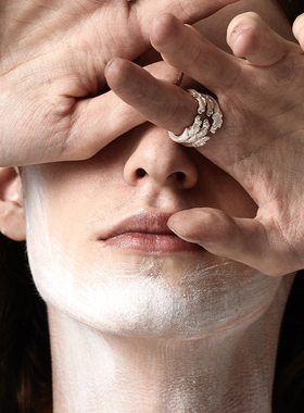 moi iom小众原创设计925银手工肌理开口可调节男女对戒食指戒尾戒