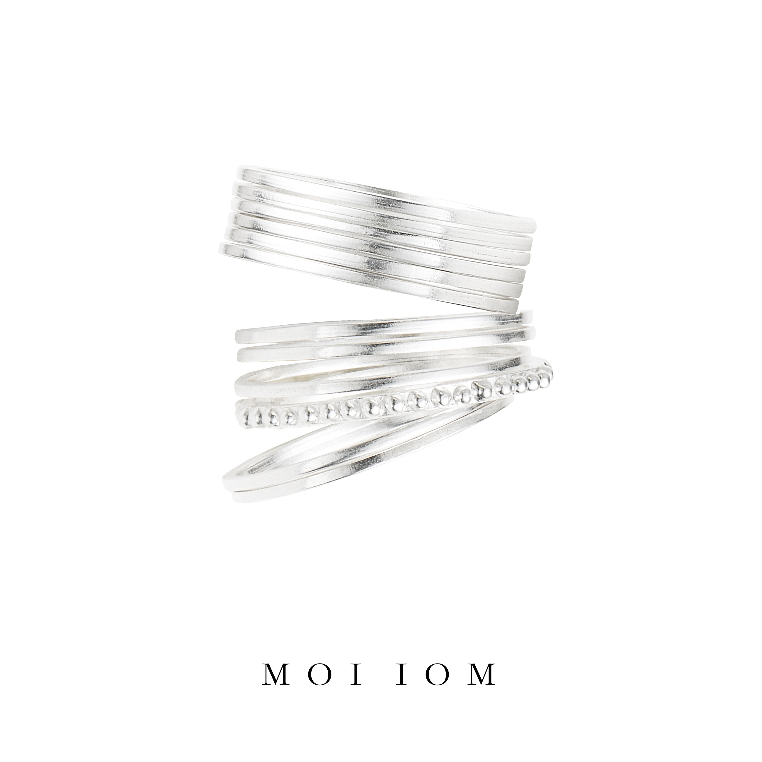 moi iom小众原创设计全手工定制925银波点肌理多圈组合套戒