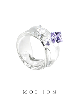 moi iom小众原创设计手工烧制日本琉璃不规则透明闪耀锆石宽戒指