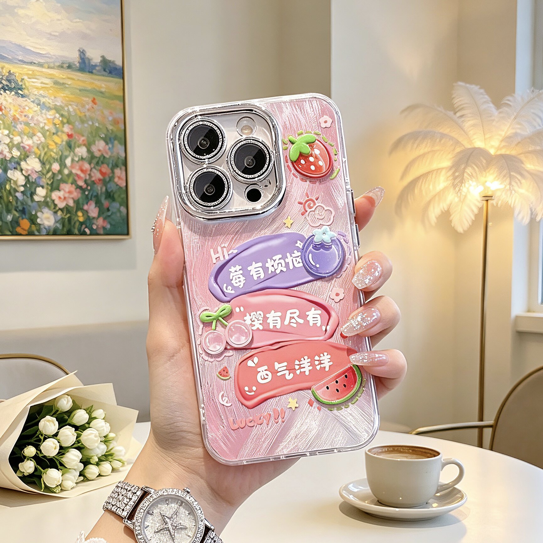 立体水果羽纱手机壳适用红米NOTE15PROPLUS保护套note14镜头膜12TURBO防摔13R小众11PRO爆款10莓烦恼9A精孔8