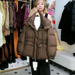 鹅绒连帽羽绒服女冬季中长款宽松保暖大码女装百搭面包服外套