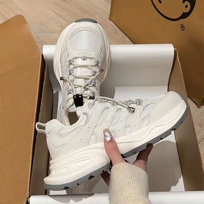 白鹿同款厚底鱼骨增高跑步登山鞋