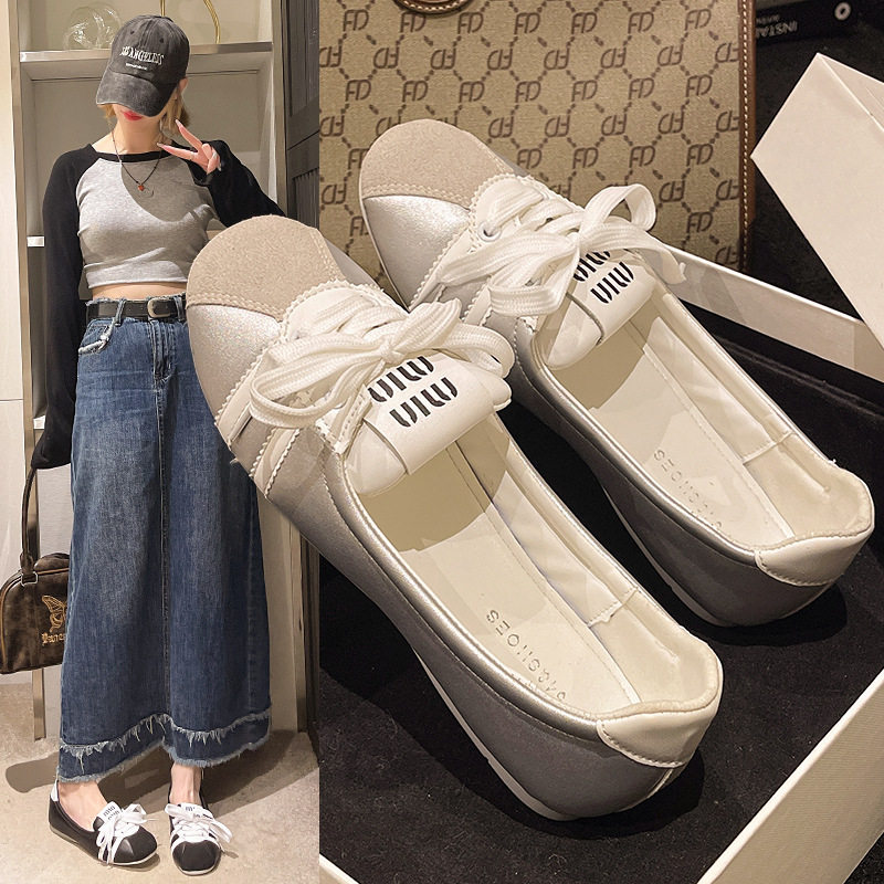 法式芭蕾运动鞋女平底2024夏季新款系带透气一脚蹬小白鞋时尚,女鞋,时尚休闲鞋,淘宝优惠券,粉丝福利购,淘宝优惠卷