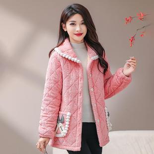 新款女成人工作服罩衣外套冬季加绒加厚防寒保暖居家外穿短款棉衣