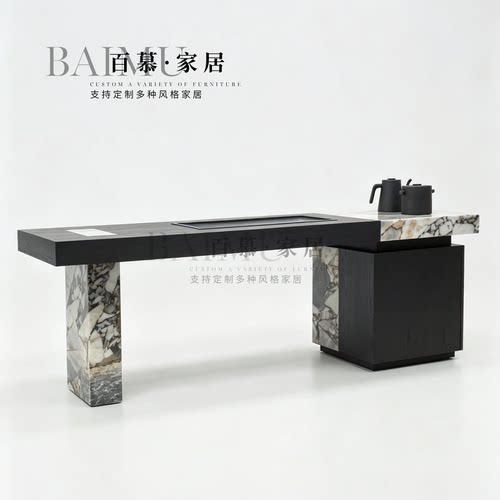 意式极简设计师款实木茶桌现代简约轻奢多功能烧水一体大理石茶台