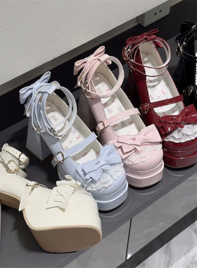 甜心芙芙原创Lolita鞋洛丽塔高跟鞋女lo鞋可爱蝴蝶结圆头粗跟单鞋