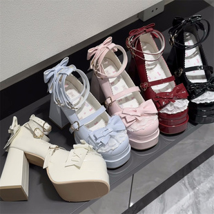 甜心芙芙原创Lolita鞋洛丽塔高跟鞋女lo鞋可爱蝴蝶结圆头粗跟单鞋