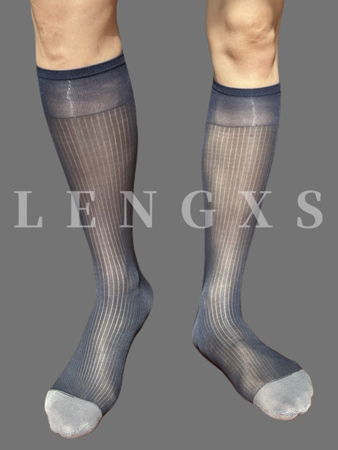 LENGXS冷先森男士正装厚木条纹丝袜中长筒日系银脚趾西装袜