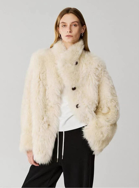 BTRS M丨西班牙进口微卷羊毛皮毛一体外套女2025新款爆款皮草大衣