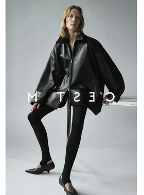 波士顿风格绵洋皮摇粒绒内胆 Kendall风廓形黑色加绒加厚皮衣外套