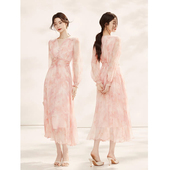 BTRS 高级感收腰超仙长裙 法式 真丝桑蚕丝碎花连衣裙女2026新款