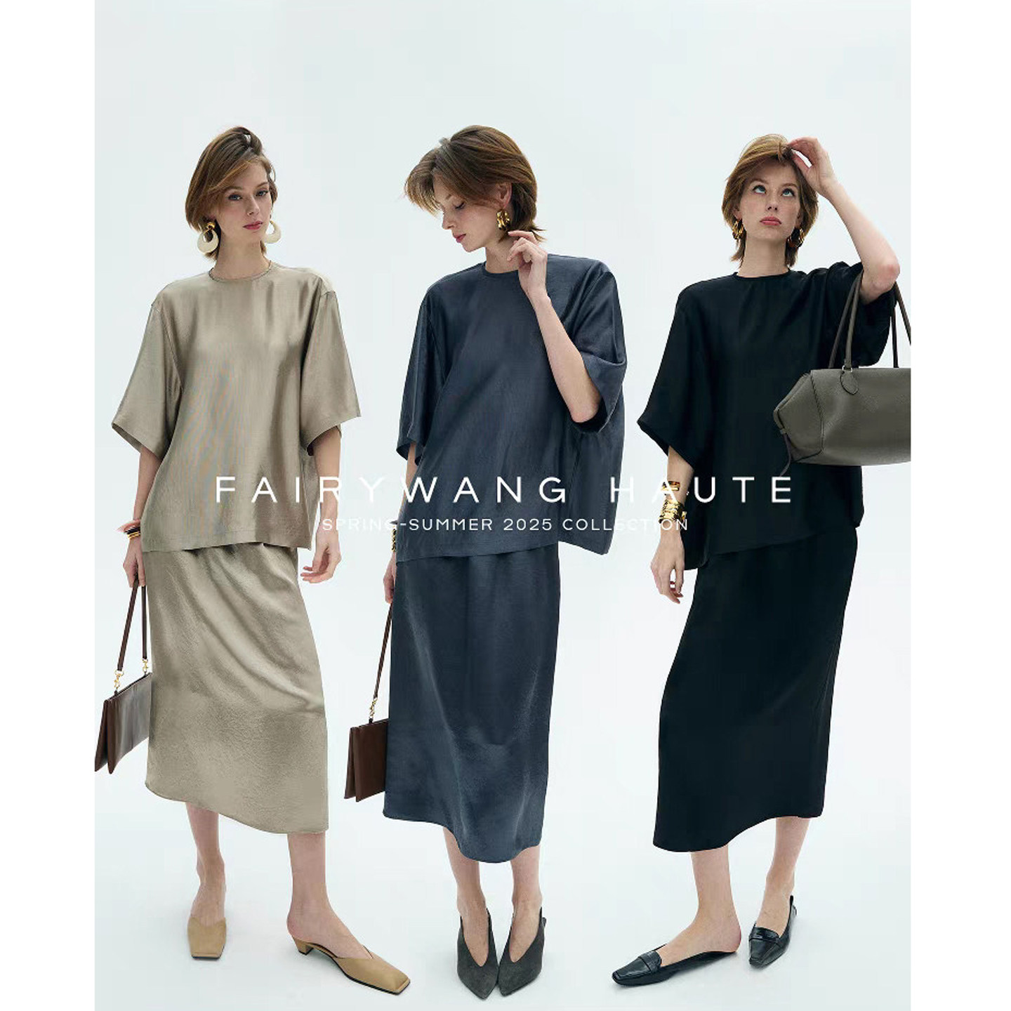 BTRS M丨日本进口重磅斜纹醋酸绑带落肩短袖上衣松紧腰半裙两件套