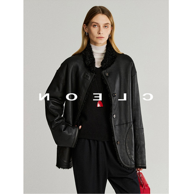 进口拉贡两面穿微卷皮毛一体外套女2025新款高端黑色羊毛皮草大衣