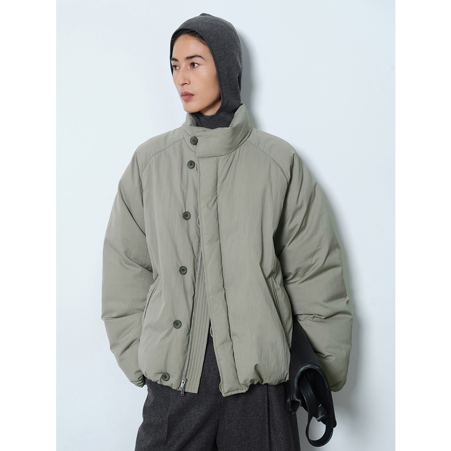 BTRS M丨90白鸭绒进口皱感尼龙棉复古小立领夹克式保暖羽绒服外套