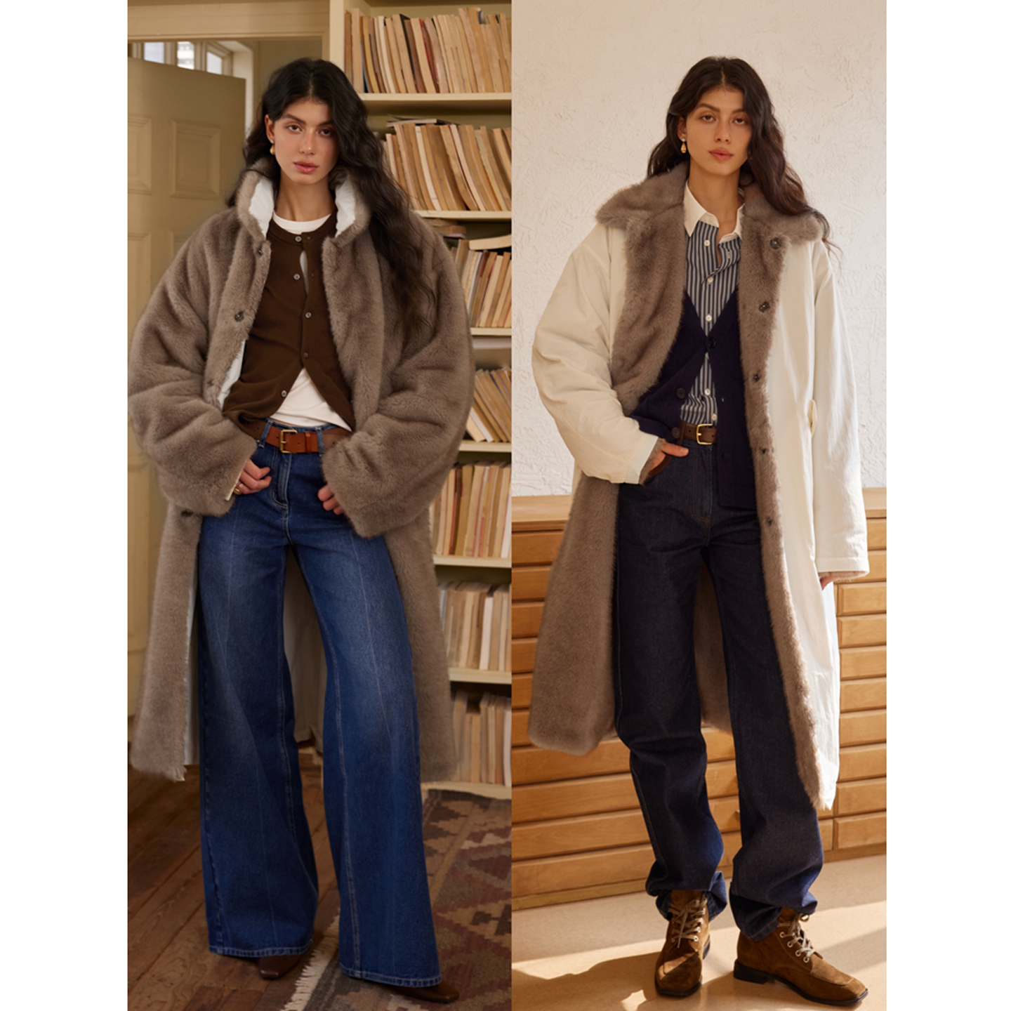 BTRS M丨重磅保暖环葆水貂毛皮草时髦御寒立翻领两面穿长款外套冬