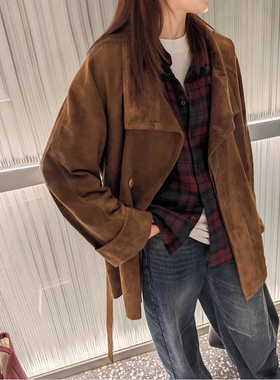 BTRS M丨北欧老钱中长款收腰显瘦气质高级感洋气反绒面麂皮绒外套