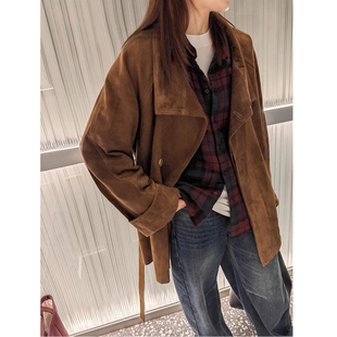 BTRS M丨北欧老钱中长款收腰显瘦气质高级感洋气反绒面麂皮绒外套