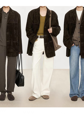 BTRS M丨进口反绒麂皮绒极简老钱风乌木棕廓形西装外套女2026新款