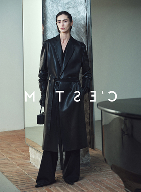 BTRS M丨土耳其进口植鞣皮衣静奢老钱风系带长西装外套女2026新款