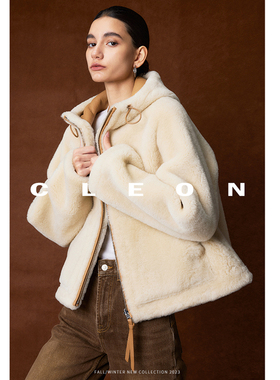 BTRS M丨连帽皮毛一体外套女2025冬季新款加厚宽松羊羔毛皮草大衣