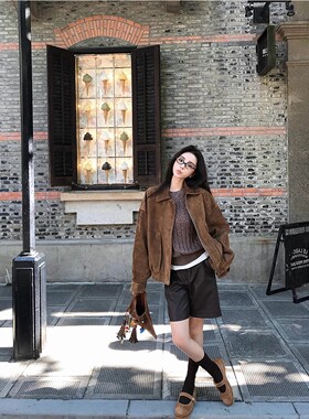 BTRS M丨南非进口反绒面酷飒阔版麂皮绒高级感夹克外套女2026新款