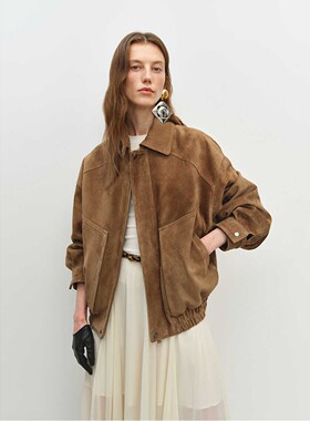BTRS M丨进口反绒面柔雾质感复古老钱夹克麂皮绒外套女款2026新款