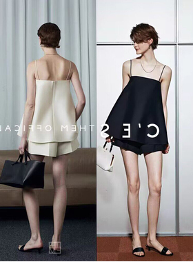 BTRS M丨重磅47MM光泽感奢贵丝毛静奢风时装吊带抹胸花苞短裤套装