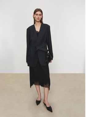 BTRS M丨意大利进口VBC/M家/欧洲精纺羊毛王炸无领黑色西装外套女