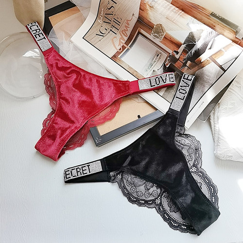 欧美女士性感透明丝绒布低腰内裤
