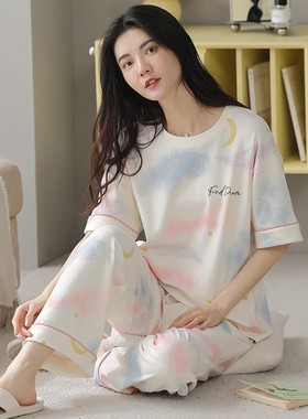 女纯棉韩版可爱短袖长裤家居服