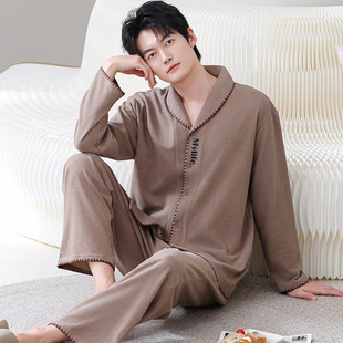 秋冬季羊毛蚕丝德绒长袖睡衣套装男春天加厚家居服保暖加绒可外穿