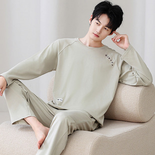 春秋季男士全棉长袖睡衣套装100%纯棉家居服运动可外穿薄款夏冬天
