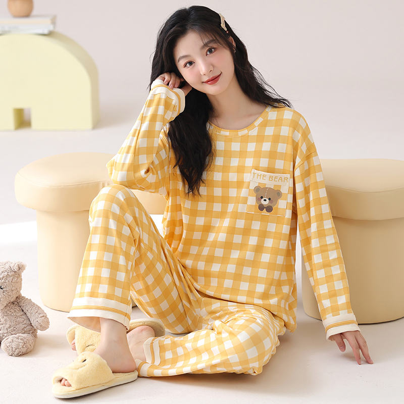 大码纯棉长袖睡衣套装女