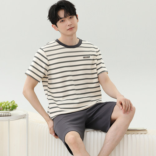 男士夏季薄款大码家居服睡衣套装
