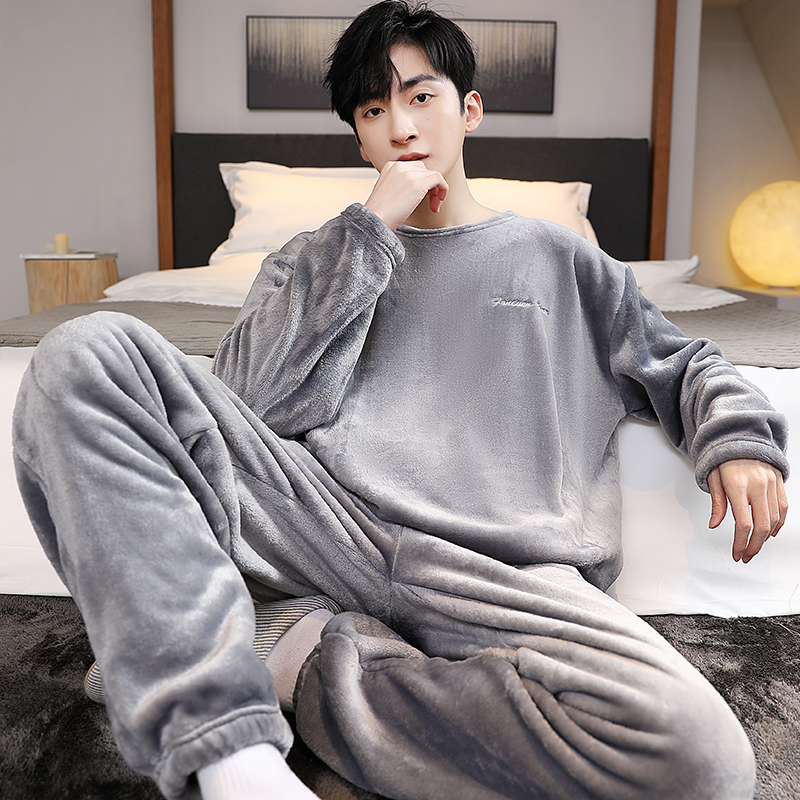 男法兰绒加厚加绒大码家居服套装