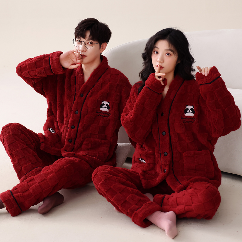情侣法兰绒加厚加绒保暖和服套装