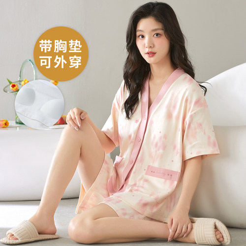 夏季自带胸垫一体和服开衫睡衣