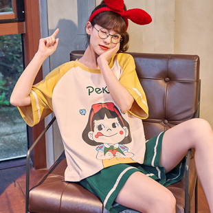 公主风学生春秋天薄款 睡衣女夏季 两件套装 可爱卡通韩版 家居服 短袖
