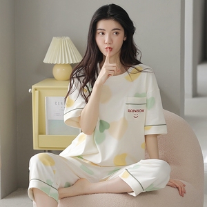 夏女士纯棉套装短袖七分裤家居服