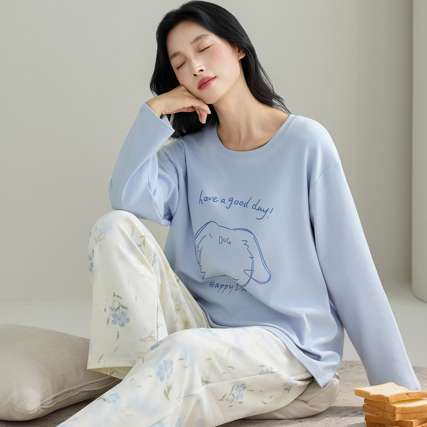睡衣套装女士春秋季长袖100%纯棉