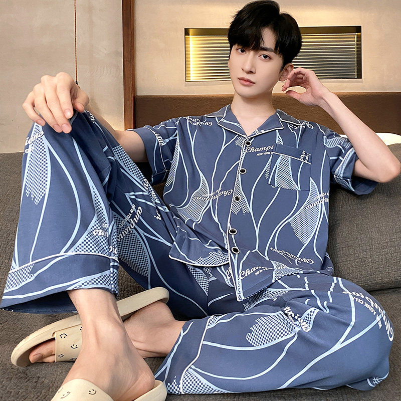 春秋夏季男士睡衣短袖开衫家居服