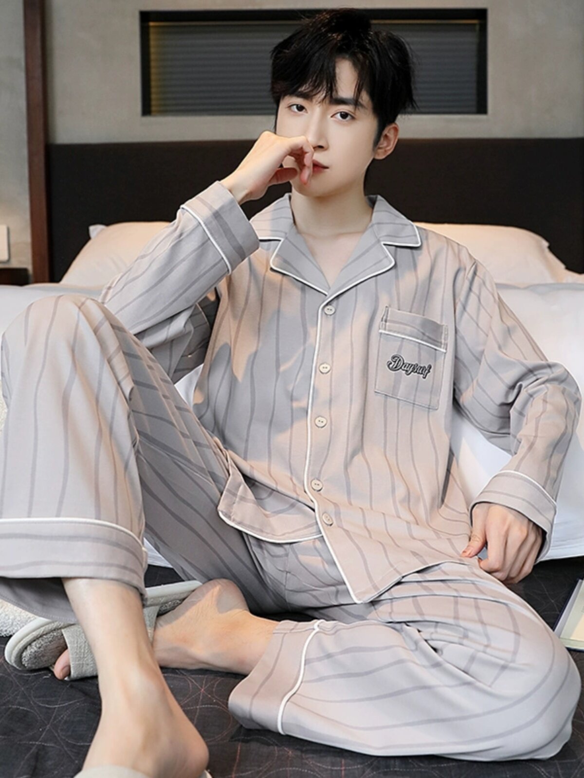 SPRING AND AUTUMN PAJAMAS MENS COTTON LOOSE LARGE SIZE CASUAL LONG SLEEVE TROUSERS SUMMER AND WINTER CAN BE WORN OUTSIDE SUITS LOUNGEWEAR