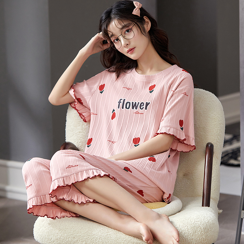 女棉韩版可爱短袖七分裤家居服