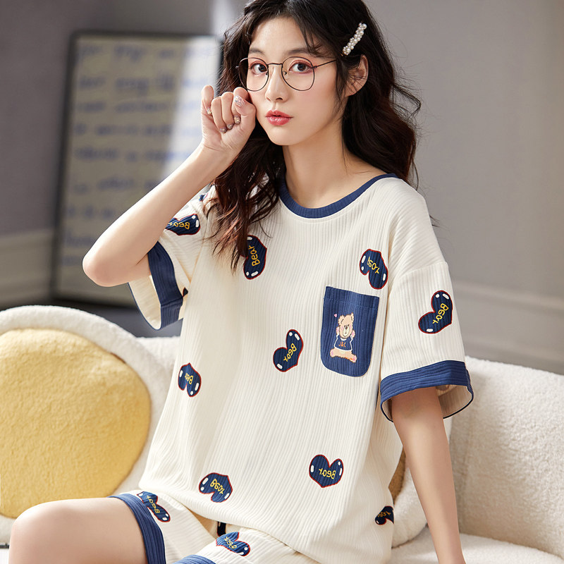 夏季薄款女士短袖短裤睡衣家居服