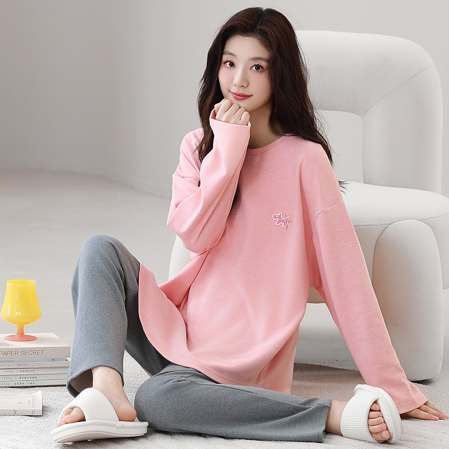 长袖睡衣套装加绒加厚女保暖柔软