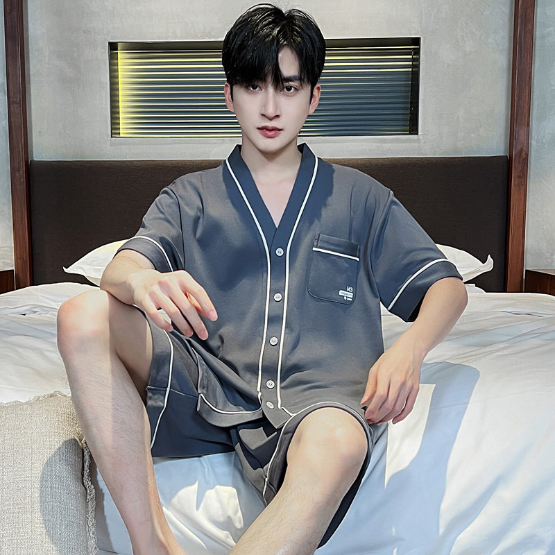 夏季男士开衫短袖睡衣套装家居服和服韩版休闲中年人可外穿爸爸,女士内衣/男士内衣/家居服,睡衣/家居服套装,淘宝优惠券,粉丝福利购,淘宝优惠卷
