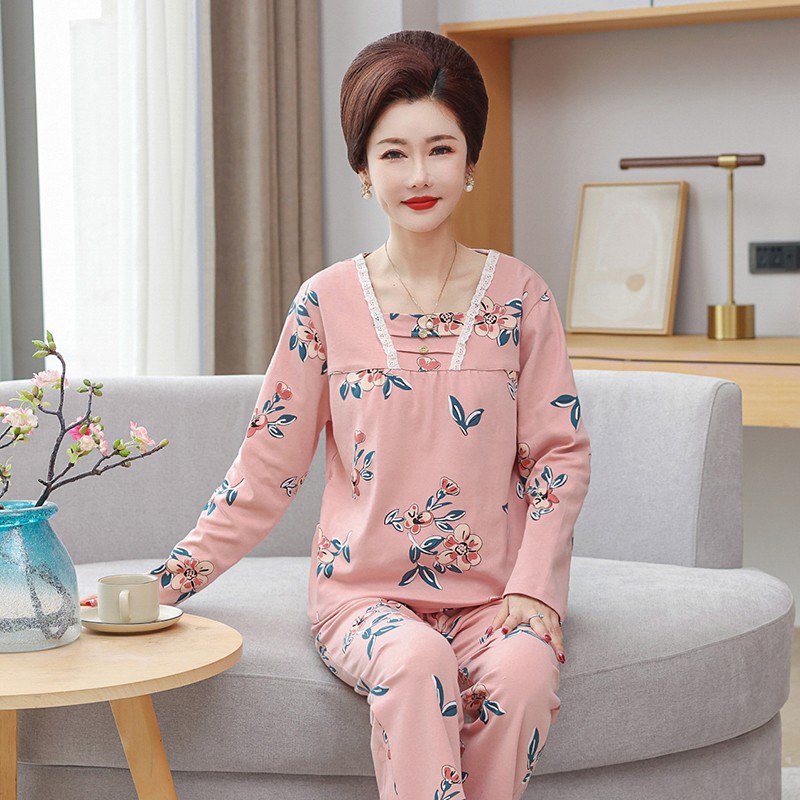 睡衣女士长袖款中老年妈妈家居服