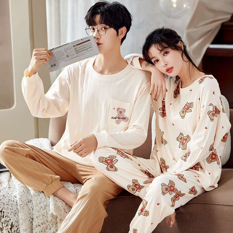 春秋季睡衣情侣纯棉女款男士长袖套装大码学生卡通夏冬秋天家居服