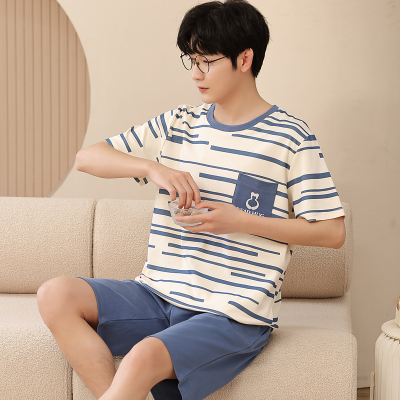 男棉大码宽松休闲短袖家居服套装