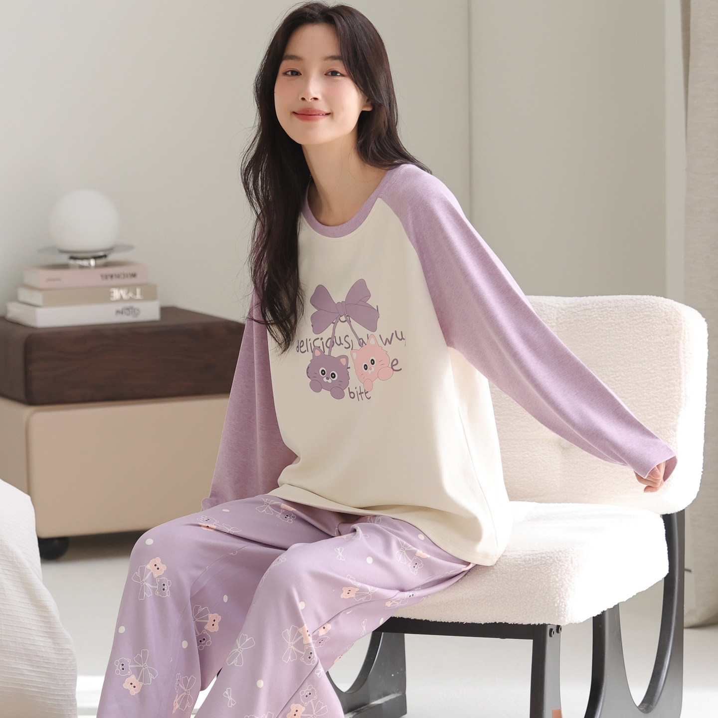 春秋冬季女款羊绒长袖保暖家居服